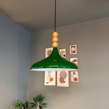 Yeşil Ahşap Boncuklu Tekli Avize Sarkıt Salon Mutfak Butik Lamba Aydınlatma