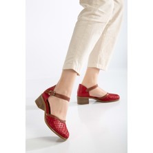 Analin Shoes Kadın  Deri Burnu Kapalı Örgülü Sandalet - Kırmızı