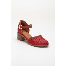 Analin Shoes Kadın  Deri Burnu Kapalı Örgülü Sandalet - Kırmızı