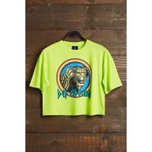 Def Leppard Fosfor Yeşil Crop T-Shirt