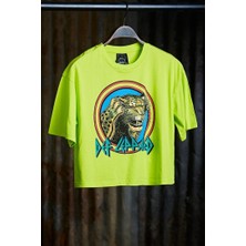 Def Leppard Fosfor Yeşil Crop T-Shirt