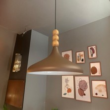 Sütlü Kahve Champion Ahşap Boncuklu Tekli Avize Sarkıt Salon Mutfak Butik Lamba Aydınlatma Avizeler