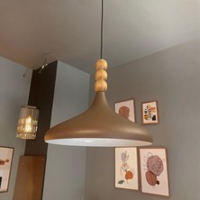 Sütlü Kahve Champion Ahşap Boncuklu Tekli Avize Sarkıt Salon Mutfak Butik Lamba Aydınlatma Avizeler