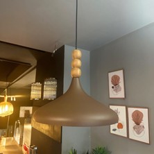 Sütlü Kahve Champion Ahşap Boncuklu Tekli Avize Sarkıt Salon Mutfak Butik Lamba Aydınlatma Avizeler