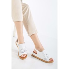 Analin Shoes Kadın  Deri Lastikli Sandalet - Beyaz
