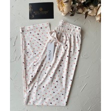 Intive Pembe/somon Küçük Kalp Desenli Açık Bej Beli Lastikli Milan Pijama Altı