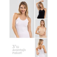 Baykar Kadın Pamuklu Ince Ip Askılı Derin Oval Yaka Düz Penye Atlet 3'lü Paket 6654 Renkli