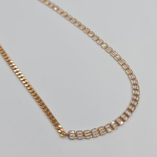 Yarım Su Yolu Baget Taşlı Zincir Detaylı Kadın Xuping Rose Kolye - Kararmaz Suya Dayanıklı