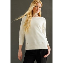 Kadın Sıfır Yaka Dikişsiz Kazak Kemik