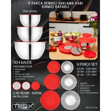 Rosso 9 Prç. Saklama Kabı Rendeli Kırmızı (16 cm , 20 cm , 24 Cm)