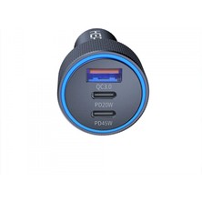 Hepu HP-780 105 Watt Araç Içi Şarj Cihazı 3.1A Pd 45 Watt Fast Hızlı Şarj Aleti Metal Çakmaklık Şarj Type C 3-Port Işıklı