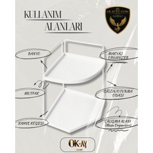 Banyo Kozmetik Takı Düzenleyici Masaüstü Raf Çok Amaçlı Mutfak Rafı - Servis Sunum Ikramlık Tepsisi Dekoratif 2 Katlı Raf | Çok Amaçlı Organizer Paslanmaz Çelik & Ahşap Stand – Salon, Mutfak
