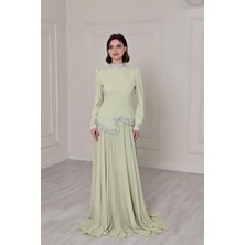 Sarı Şifon Etekli Abiye Elbise 4437