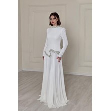 Beyaz Şifon Etekli Abiye Elbise 4437