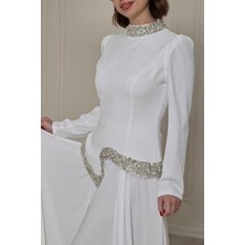 Beyaz Şifon Etekli Abiye Elbise 4437