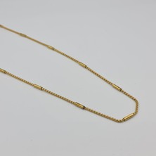 Unisex Gold Renk Çelik Ince Silindir Detaylı Doç Model Zincir Kolye 60 cm - Kararmaz Suya Dayanıklı