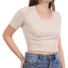 Only 15277721 Genis Yaka Fitilli Kumas Bayan Body - Toprak