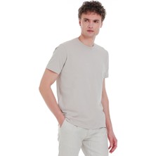 Ekru Regular Fit Bisiklet Yaka Pamuklu Tişört