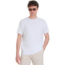 HTML Beyaz Regular Fit 100% Pamuk Bisiklet Yaka Oversize Tişört