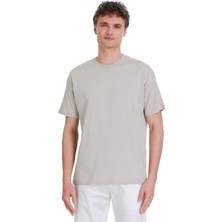 Ekru Regular Fit 100% Pamuk Bisiklet Yaka Oversize Tişört