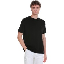 Siyah Regular Fit 100% Pamuk Bisiklet Yaka Oversize Tişört