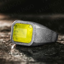 925 Ayar Gümüş Oksitli Sarı Paraiba Taşlı Sade Erkek Yüzük