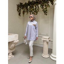 Taş Detaylı Çizgili Gömlek