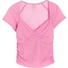 Pembe Tül Crop Büstiyer