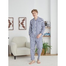 Kly 4007 Boydan Çizgili Dokuma Gaffur Gömlek Pijama Takım