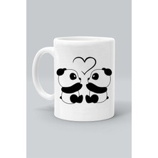 Aşık Pandalar Panda Love Tasarım Baskılı Beyaz Klasik Kupa Bardak