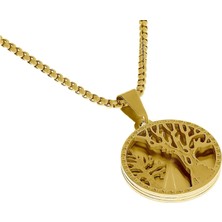 Kadın Hayat Ağacı ve Sim Detay Yuvarlak Model Çelik Kolye