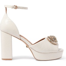 Yılan Derisi Desenli Platform Topuklu Ayakkabı - Off White