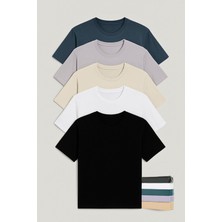 Erkek Regular Fit-5'li Basic TIŞÖRT-SIYAH-BEYAZ-PETROL-LILA-BEJ-%100 Pamuk-Bisiklet Yaka 30/1