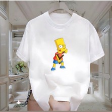 Bart Baskılı Beyaz Oversize Erkek Tshirt