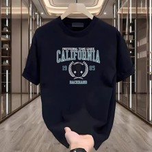 California Baskılı Siyah Oversize Erkek Tshirt