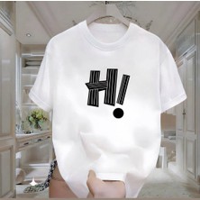 Hi Baskılı Beyaz Oversize Erkek Tshirt