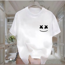 Smile Baskılı Beyaz Oversize Erkek Tshirt