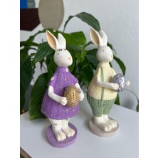 Renkli Fırça Tavşan Çift Polyester Biblo Hediyelik