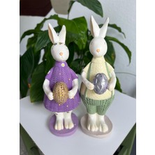 Renkli Fırça Tavşan Çift Polyester Biblo Hediyelik