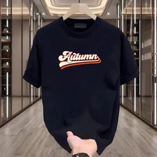 Autumn Baskılı Siyah Oversize Erkek Tshirt
