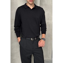 HYMAN Erkek Pamuklu Polo Yaka Oversize Triko Kazak