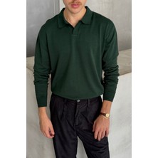 HYMAN Erkek Pamuklu Polo Yaka Oversize Triko Kazak