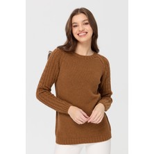 Desen Triko Kadın Sıfır Yaka Kolu Saç Örgü Yün Kazak K.taba