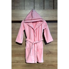 Varol Kapüşonlu  Pamuk Kadife Çocuk Bornozu - Pembe - 7-8 Yaş