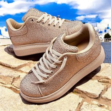 Taşlı Ipli Kalın Taban Ortopedik Bayan Spor Sneakers Ayakkabı