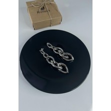 Silver Iç Içe Geçmeli Elips Model Sallantılı Çelik Küpe