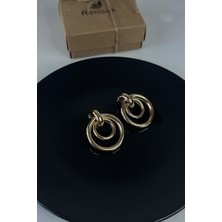 Gold Rose Kaplama Iç Içe Halka Premium Çelik Küpe