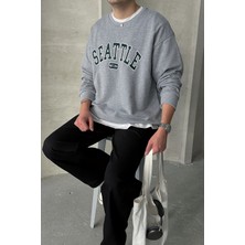 Erkek Seattle Baskılı Oversize Sweatshirt