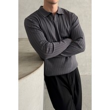 Hyman Erkek Polo Yaka Fitilli Oversize Triko Kazak