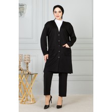 Kadın Siyah Anne Uzun Ince Penye Hırka Anneler Günü